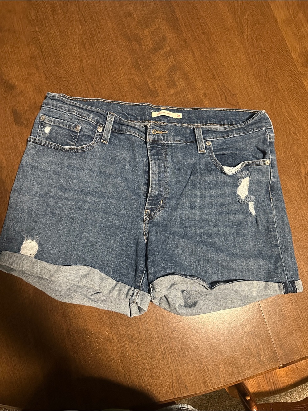 Levi's Distressed Rolled Hem Denim Shorts - Blue